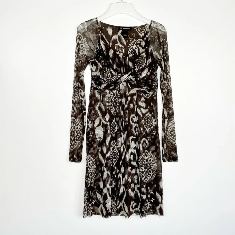 INC International Concepts Brown and Cream Ikat Print Dress - Picture 8 of 9